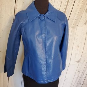 Christopher and Banks faux leather 3/4 sleeved jacket blue size Small